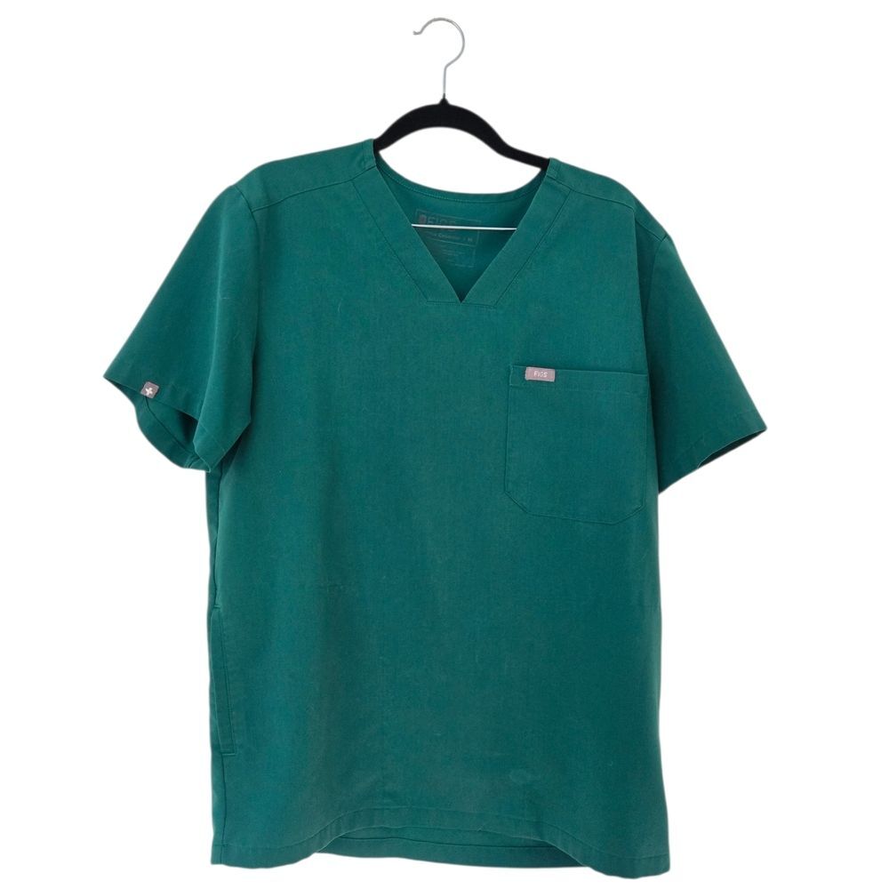 FIGS Technical Collection Catarina Scrub Top Teal Green V-Neck Medium M